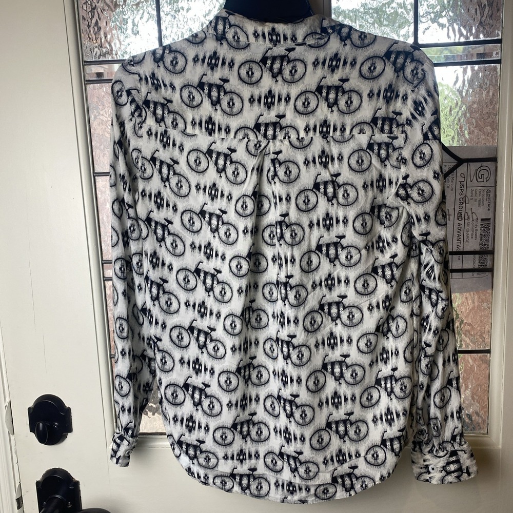 Anthropologie MAEVE Bicycle Motif Whimsy Pull Over Black/White sz 2 Long Sleeve - Picture 6 of 10